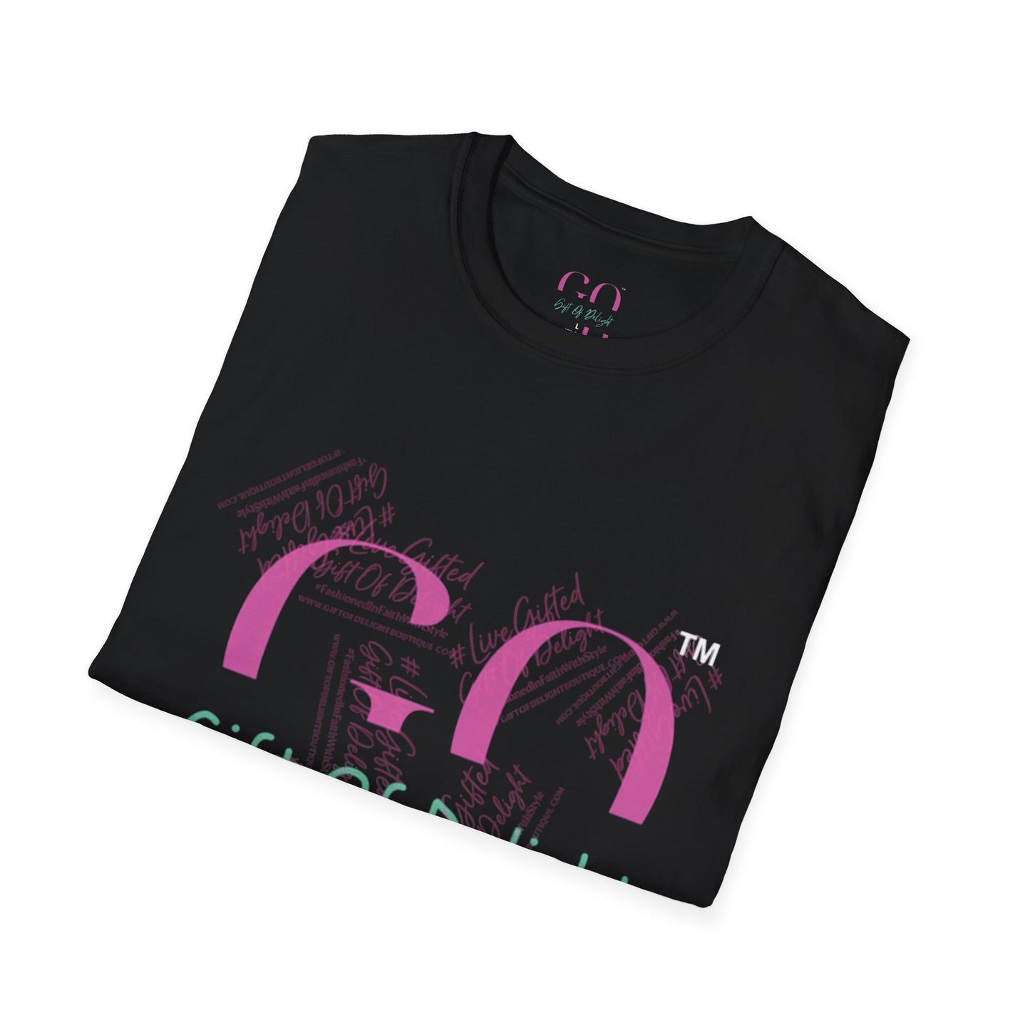 Gift Of Delight Black Signature Tag Unisex Softstyle T-Shirt